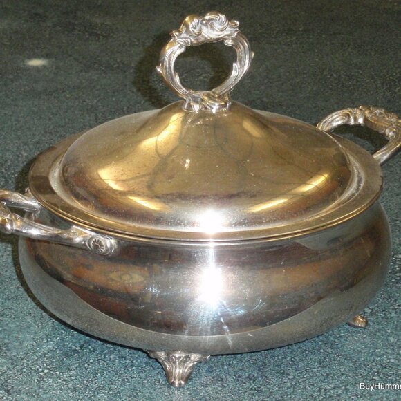 ENGLISH SILVER MFG CORP USA BY LEONARD FOOTED CASSEROLE DISH WITH LID - GIFT! - Picture 3 of 6